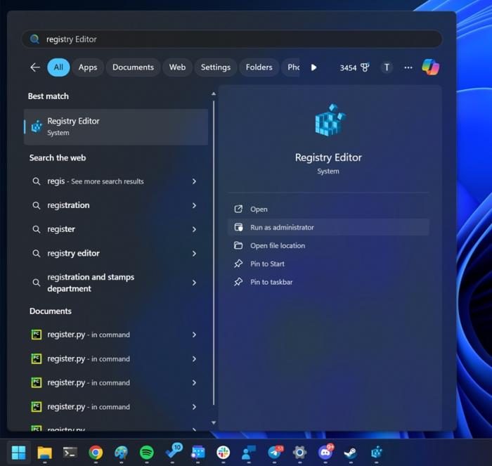 Open Registry Editor in Windows 11