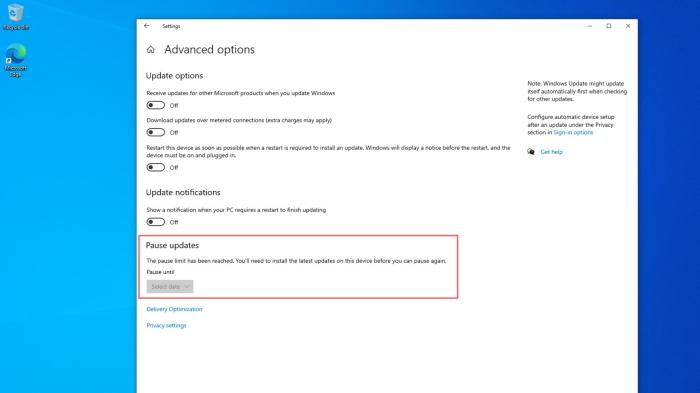 盡管未暫停Windows 10更新，但已達到暫停限制