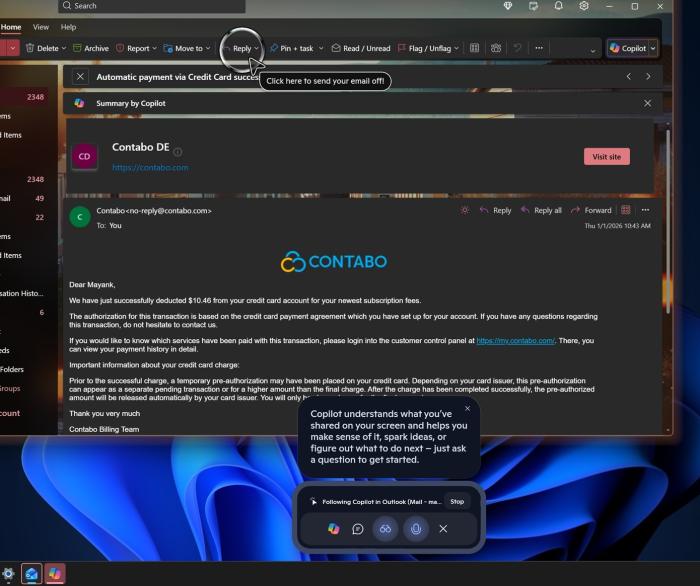 Copilot tells me to send me email