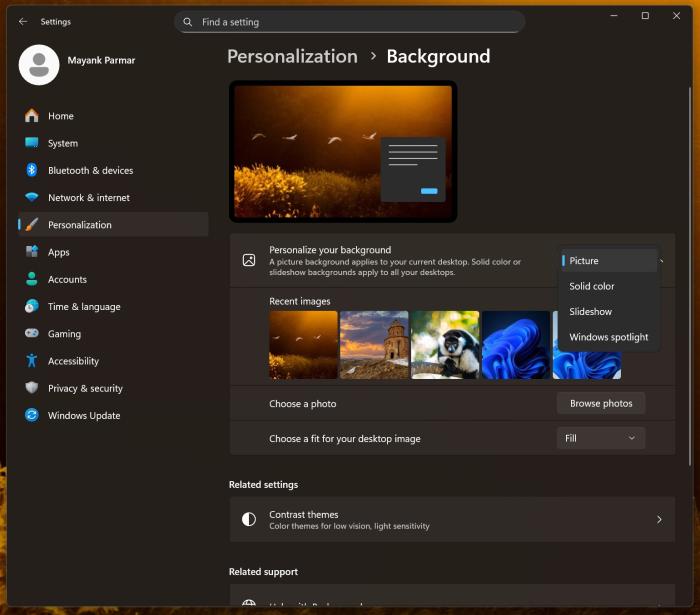 Spotlight feature in Windows 11 personalization settings
