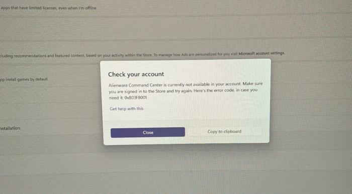 Windows 11 0x803F8001 error